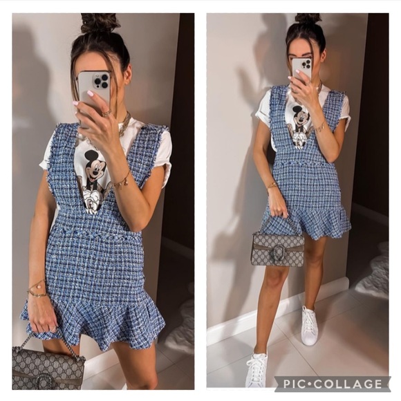 ZARA tweed look textured pinafore dress blogger favorite - Picture 4 of 14